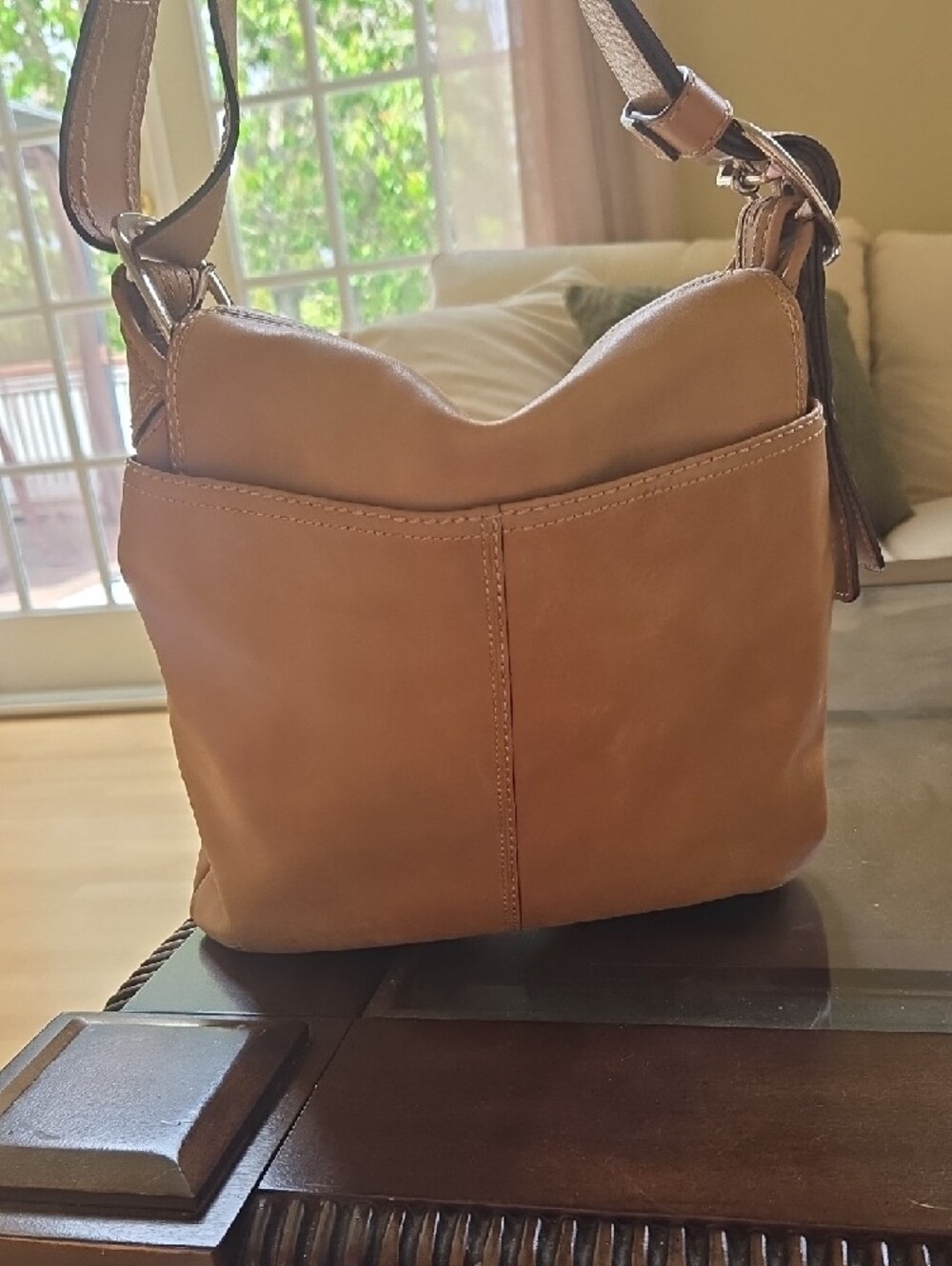 Coach Tan Leather Shoulder Bag with Buckle Accent - Picture 5 of 8